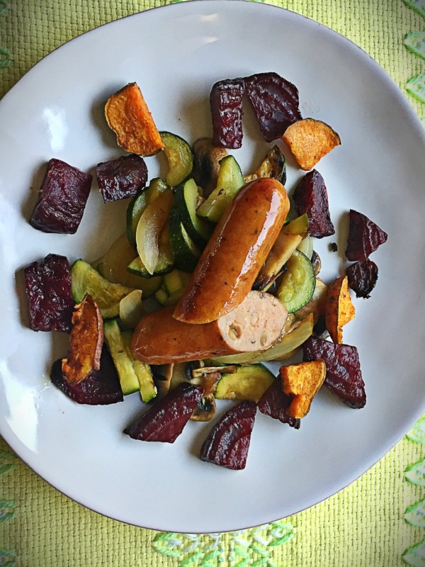 Apple Chicken Sausage with Mixed Vegetables and Roasted Beets